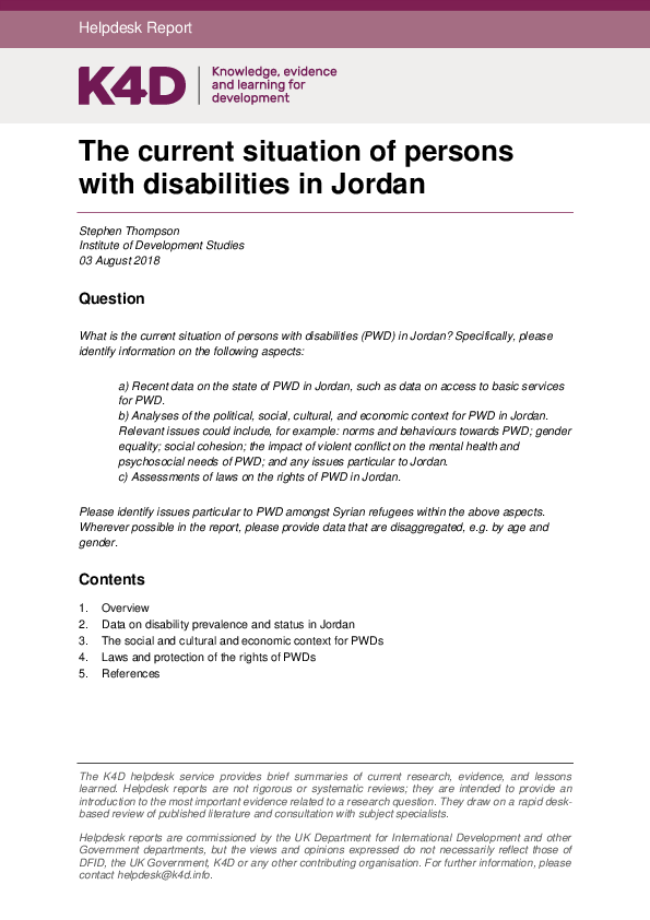 (PDF) The Current Situation of Persons with Disabilities in Jordan