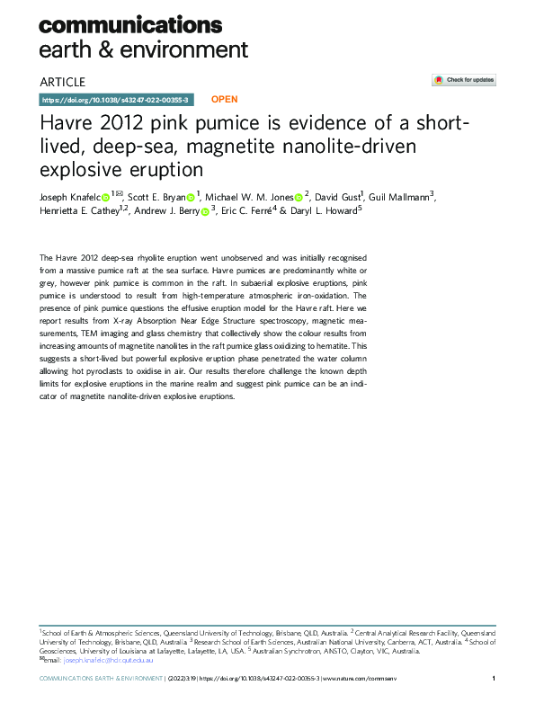 (PDF) Havre 2012 pink pumice is evidence of a short-lived, deep-sea ...