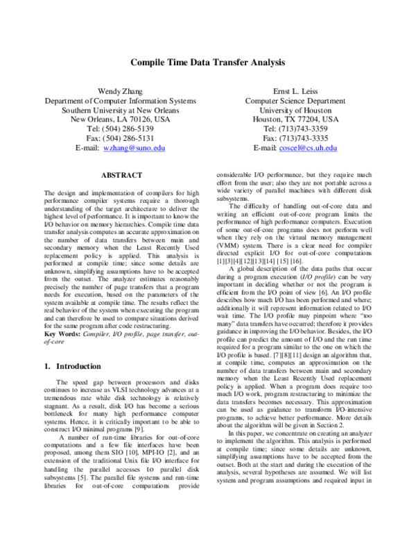 (PDF) Compile time data transfer analysis