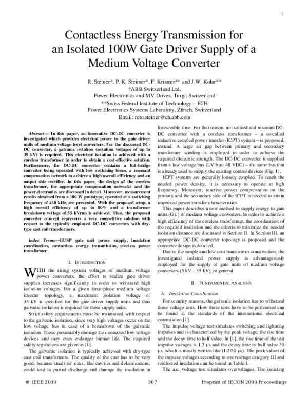 (PDF) Contactless energy transmission for an isolated 100W gate driver ...
