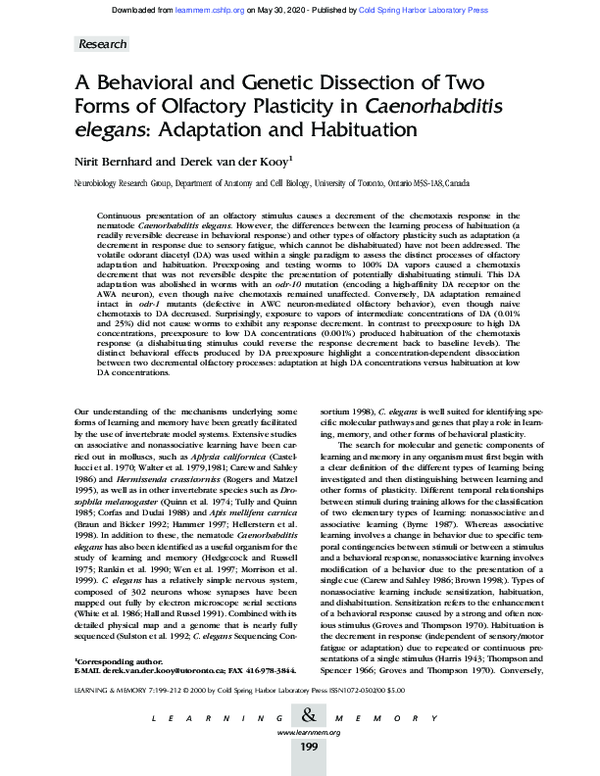 (PDF) A Behavioral and Genetic Dissection of Two Forms of Olfactory ...