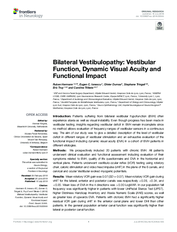 (PDF) Bilateral Vestibulopathy: Vestibular Function, Dynamic Visual ...