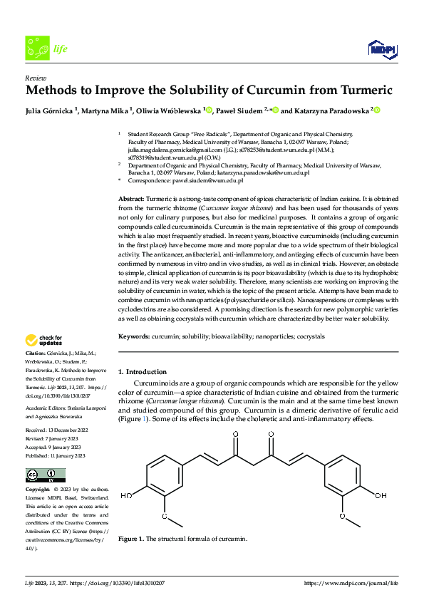 (PDF) Methods to Improve the Solubility of Curcumin from Turmeric