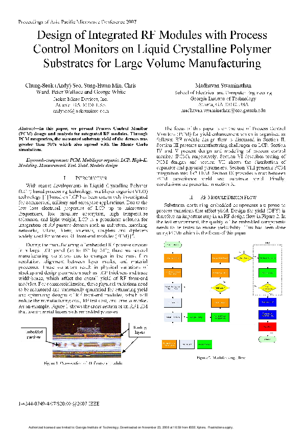 (PDF) Design of Integrated RF Modules with Process Control Monitors on ...