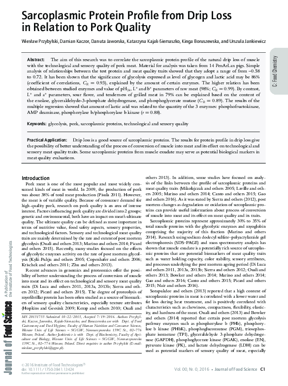 (PDF) Sarcoplasmic Protein Profile from Drip Loss in Relation to Pork ...