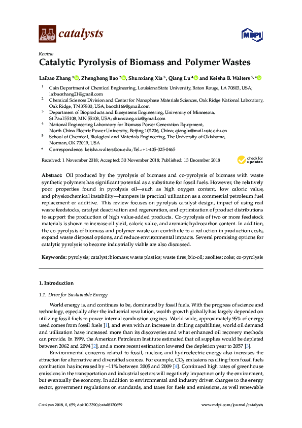 (PDF) Catalytic Pyrolysis of Biomass and Polymer Wastes