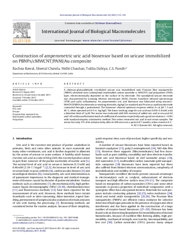 (PDF) Construction of amperometric uric acid biosensor based on uricase ...