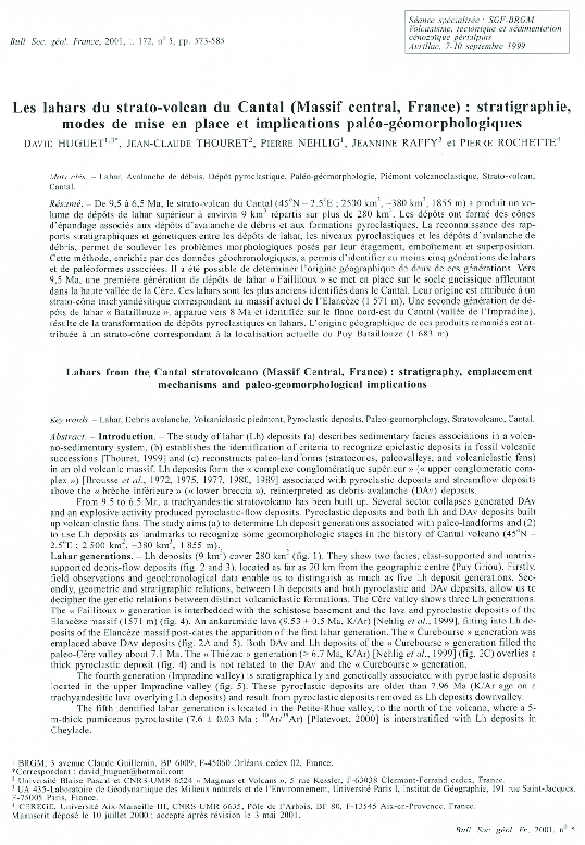 (PDF) Les lahars du strato-volcan du Cantal (Massif central, France ...