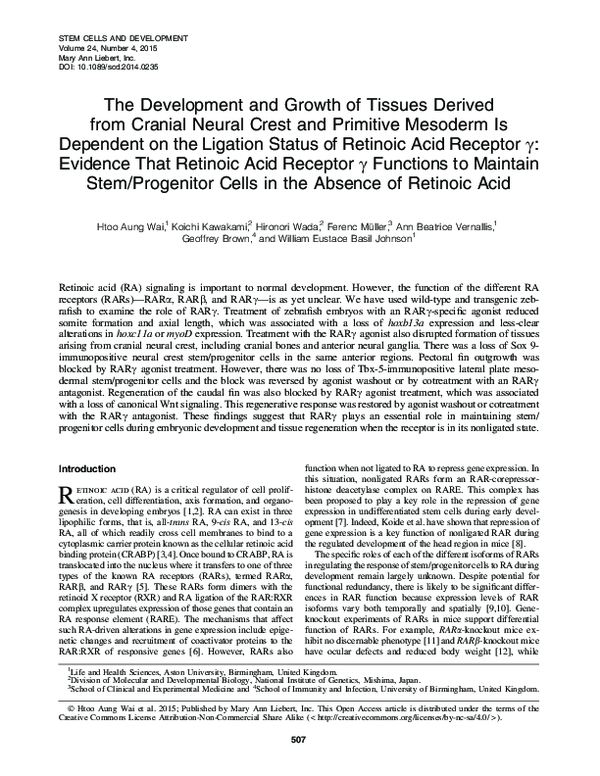 (PDF) The Development and Growth of Tissues Derived from Cranial Neural ...
