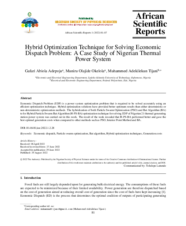 (PDF) Hybrid Optimization Technique for Solving Economic Dispatch ...