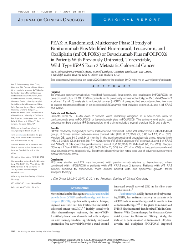 (PDF) PEAK: A Randomized, Multicenter Phase II Study of Panitumumab ...