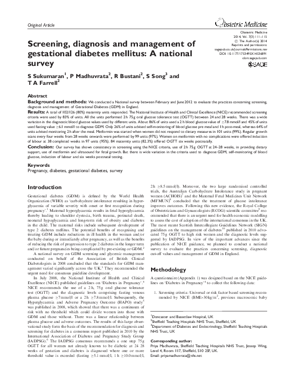 (PDF) Screening, diagnosis and management of gestational diabetes ...
