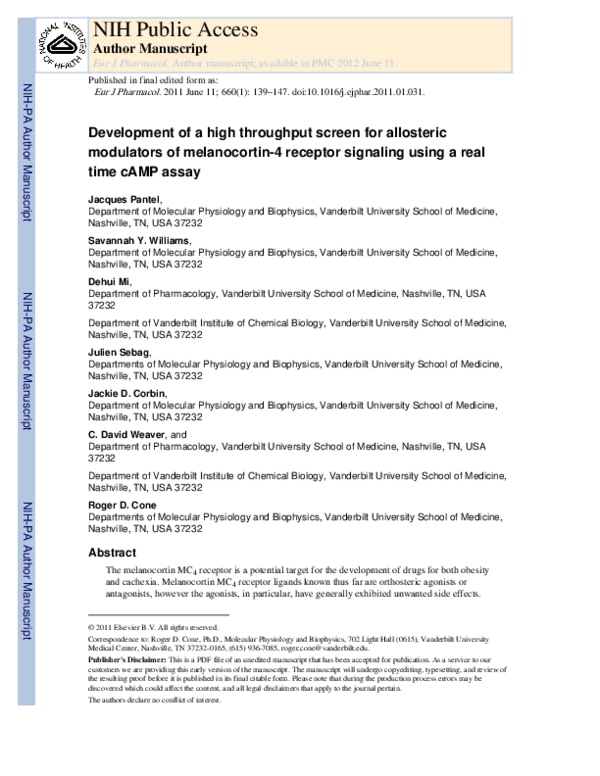 (PDF) Development of a high throughput screen for allosteric modulators ...