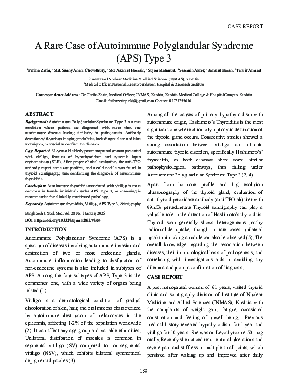 (PDF) A Rare Case of Autoimmune Polyglandular Syndrome (APS) Type 3