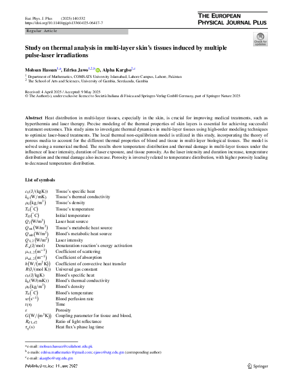 (PDF) Study on thermal analysis in multi-layer skin's tissues induced ...