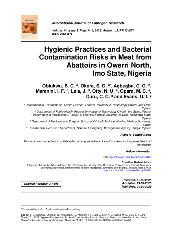 (PDF) Hygienic Practices and Bacterial Contamination Risks in Meat from ...