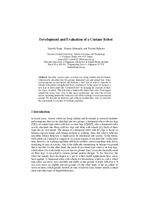 (PDF) Development and Evaluation of a Centaur Robot