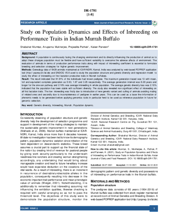 (PDF) Study on Population Dynamics and Effects of Inbreeding on ...