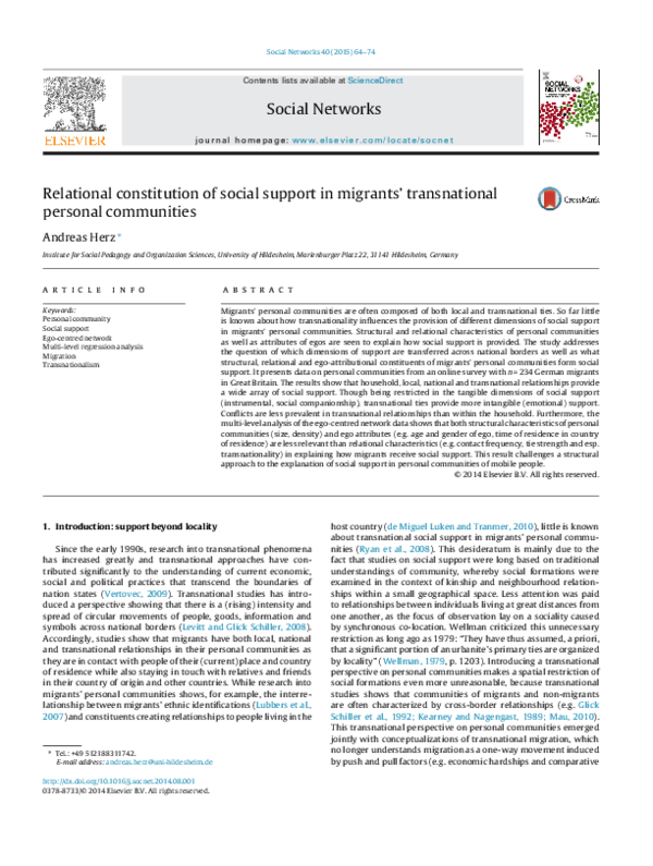 (PDF) Relational constitution of social support in migrants ...