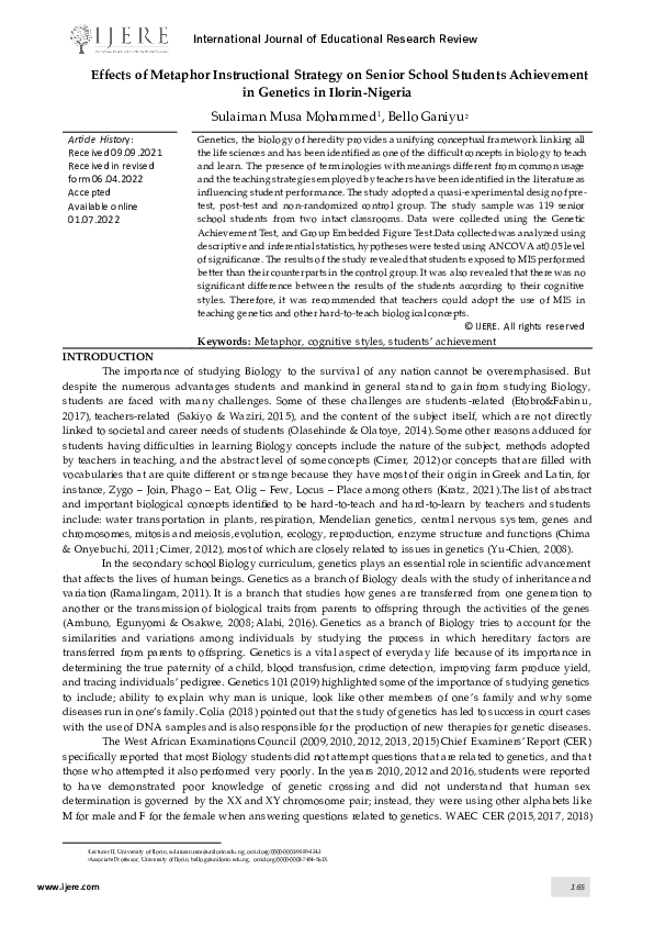 (PDF) Effects of Metaphor Instructional Strategy on Senior School ...