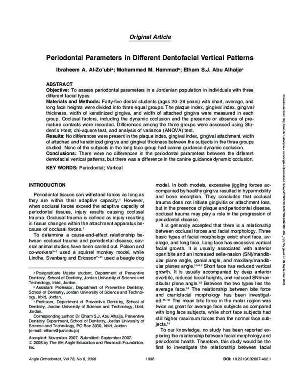 (PDF) Periodontal Parameters in Different Dentofacial Vertical Patterns