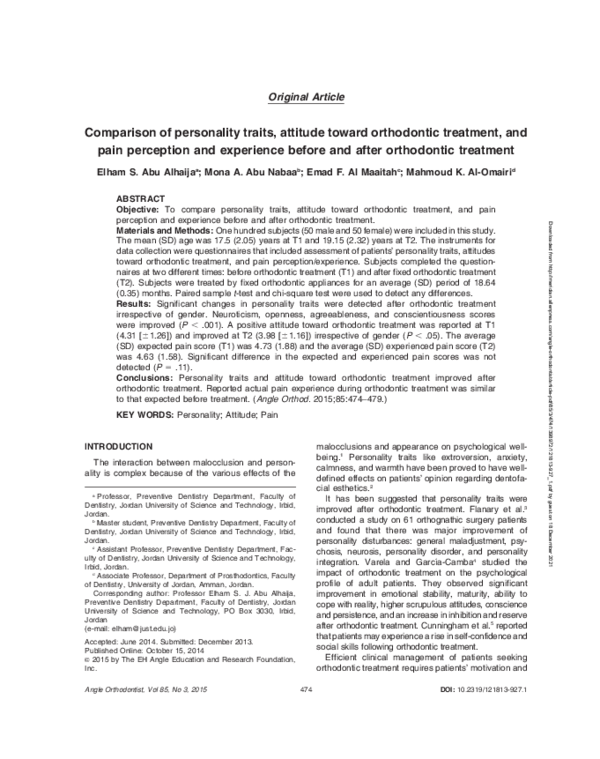 (PDF) Comparison of personality traits, attitude toward orthodontic ...