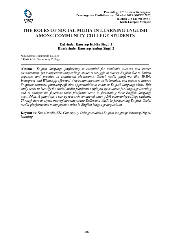 (PDF) THE ROLES OF SOCIAL MEDIA IN LEARNING ENGLISH AMONG COMMUNITY ...
