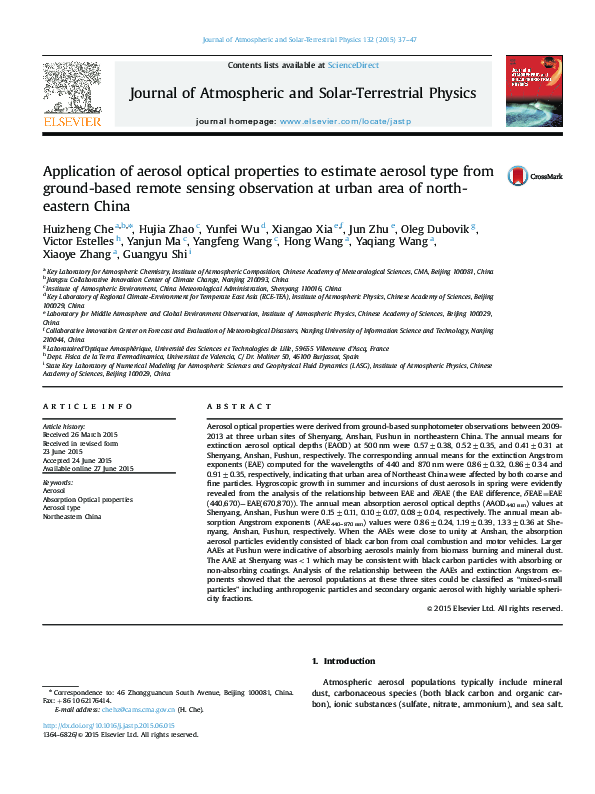 (PDF) Application of aerosol optical properties to estimate aerosol ...