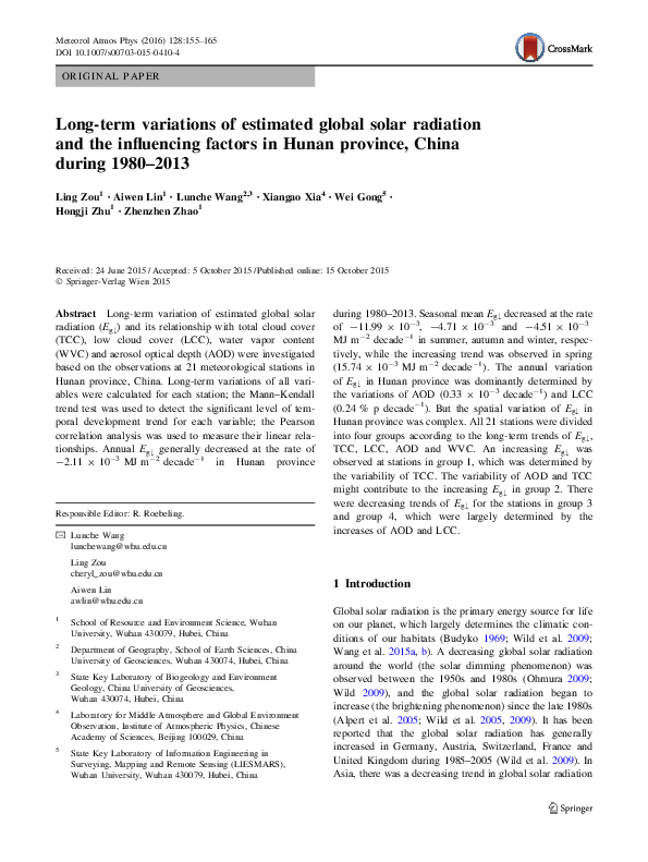 (PDF) Long-term variations of estimated global solar radiation and the ...