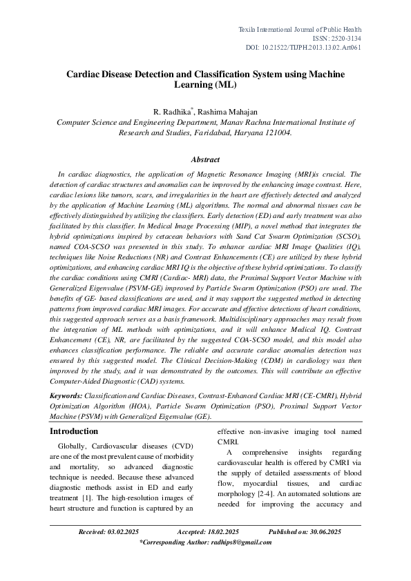 (PDF) Cardiac Disease Detection and Classification System using Machine ...