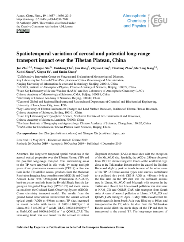 (PDF) Spatiotemporal variation of aerosol and potential long-range ...