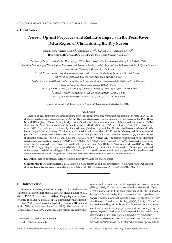 (PDF) Aerosol optical properties and radiative impacts in the Pearl ...