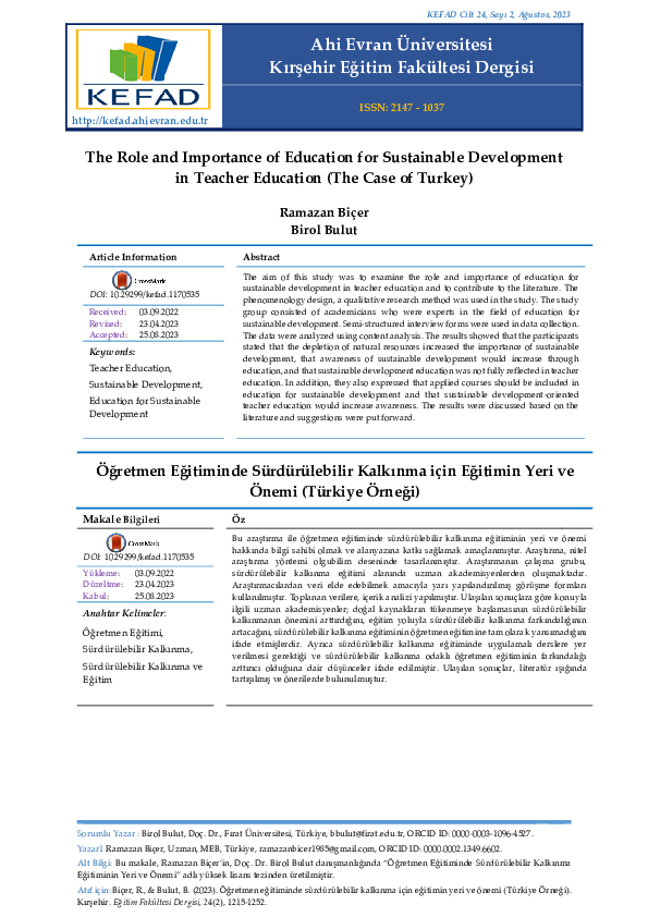 (PDF) The Role and Importance of Education for Sustainable Development ...
