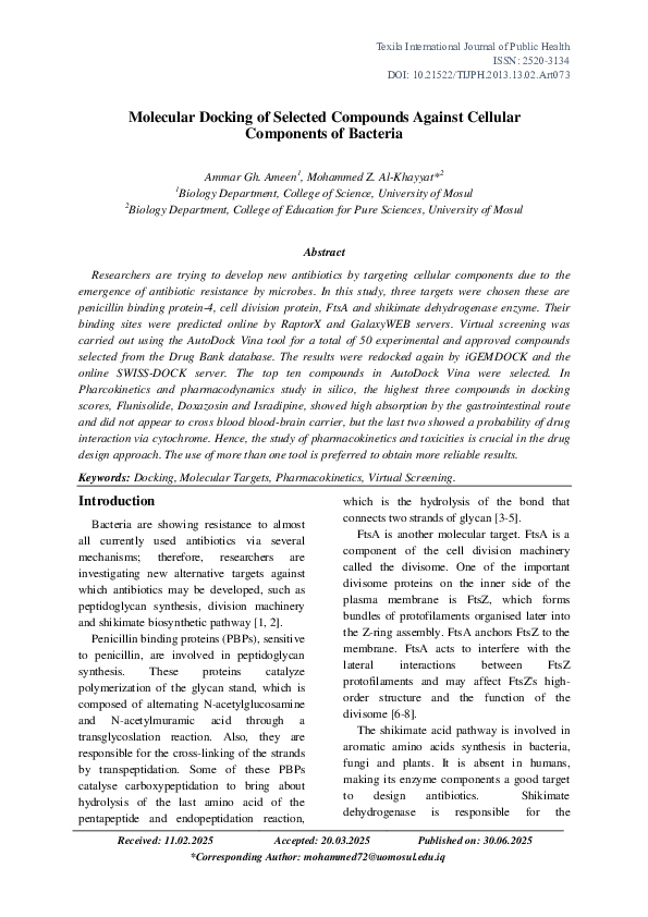 (PDF) Molecular Docking of Selected Compounds Against Cellular ...