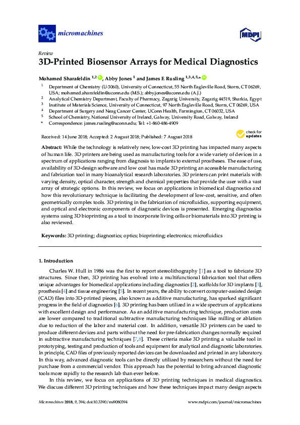 (PDF) 3D Printed Biosensor Arrays for Medical Diagnostics
