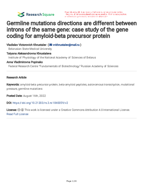 (PDF) Germline mutations directions are different between introns of ...