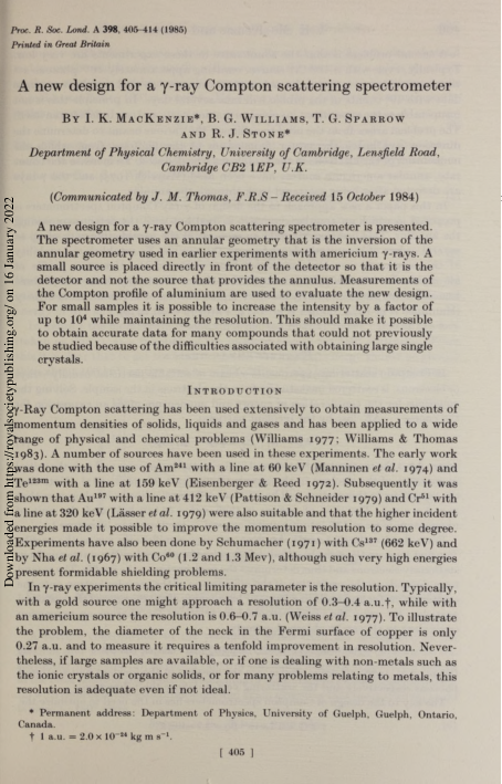 (PDF) A new design for a γ -ray Compton scattering spectrometer