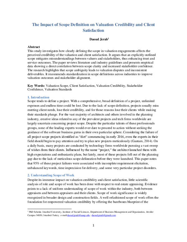 (PDF) The Impact of Scope Definition on Valuation Credibility and ...