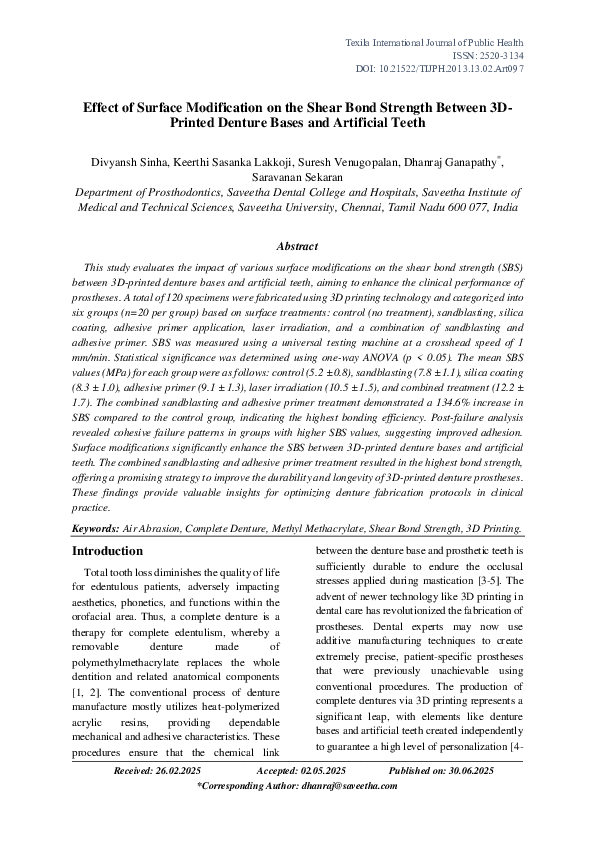 (PDF) Effect of Surface Modification on the Shear Bond Strength Between ...