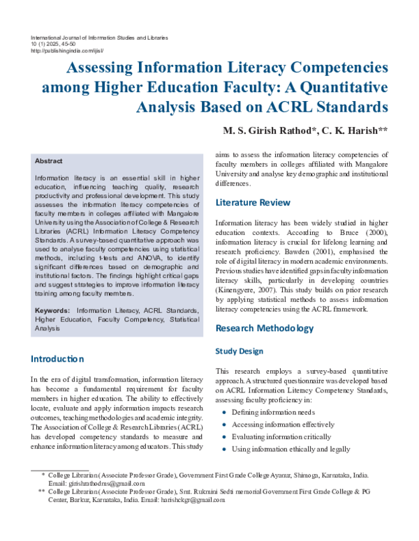 (PDF) Assessing Information Literacy Competencies among Higher ...