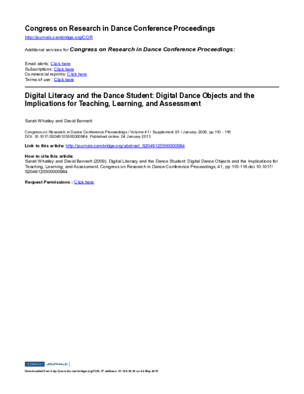 (PDF) Digital Literacy and the Dance Student: Digital Dance Objects and ...