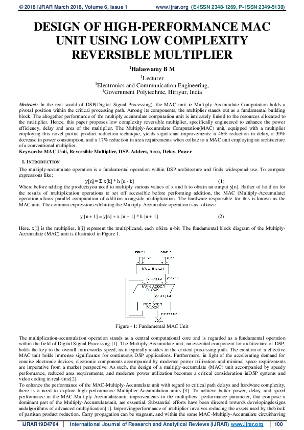 (PDF) DESIGN OF HIGH-PERFORMANCE MAC UNIT USING LOW COMPLEXITY ...