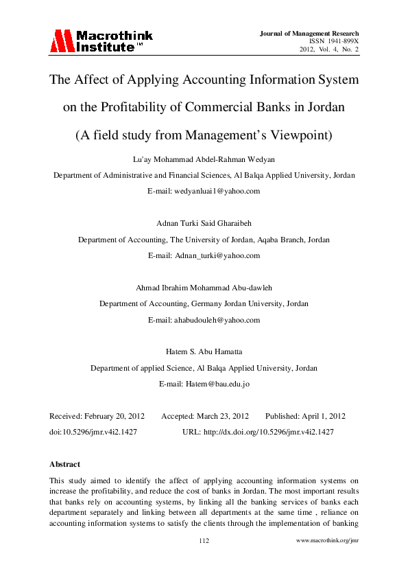(PDF) The Affect of Applying Accounting Information System on the ...