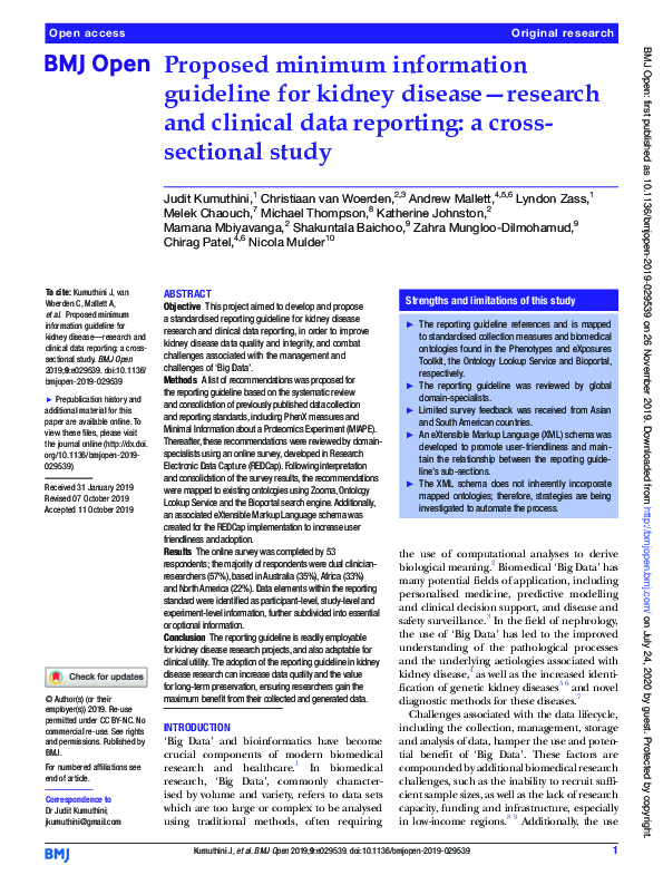 (PDF) Proposed minimum information guideline for kidney disease ...