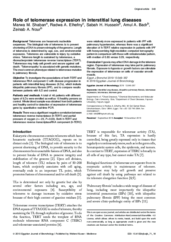 (PDF) Role of telomerase expression in interstitial lung diseases