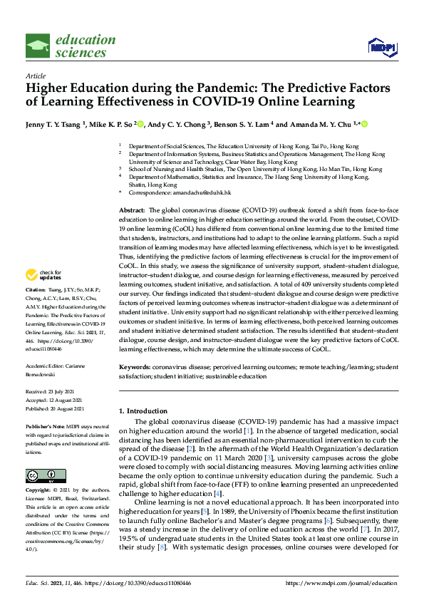 (PDF) Higher Education during the Pandemic: The Predictive Factors of ...