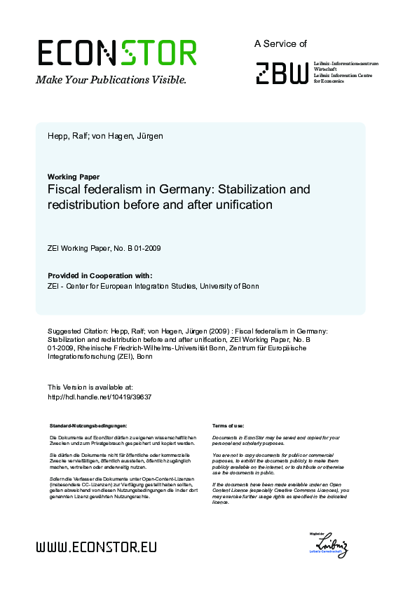 (PDF) Fiscal Federalism in Germany: Stabilization and Redistribution ...