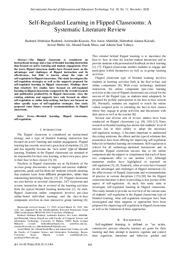 (PDF) Self-Regulated Learning in Flipped Classrooms: A Systematic ...