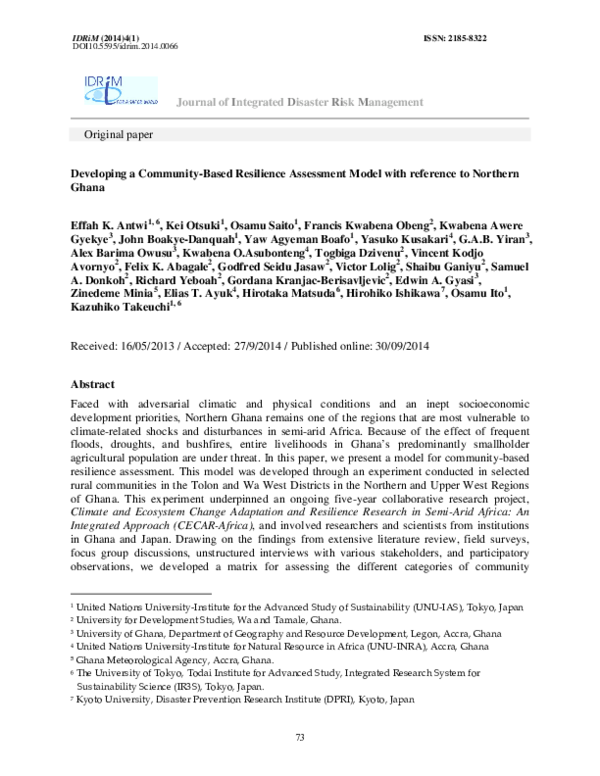 (PDF) Developing a Community-Based Resilience Assessment Model with ...