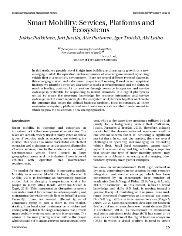 (PDF) Smart Mobility: Services, Platforms and Ecosystems